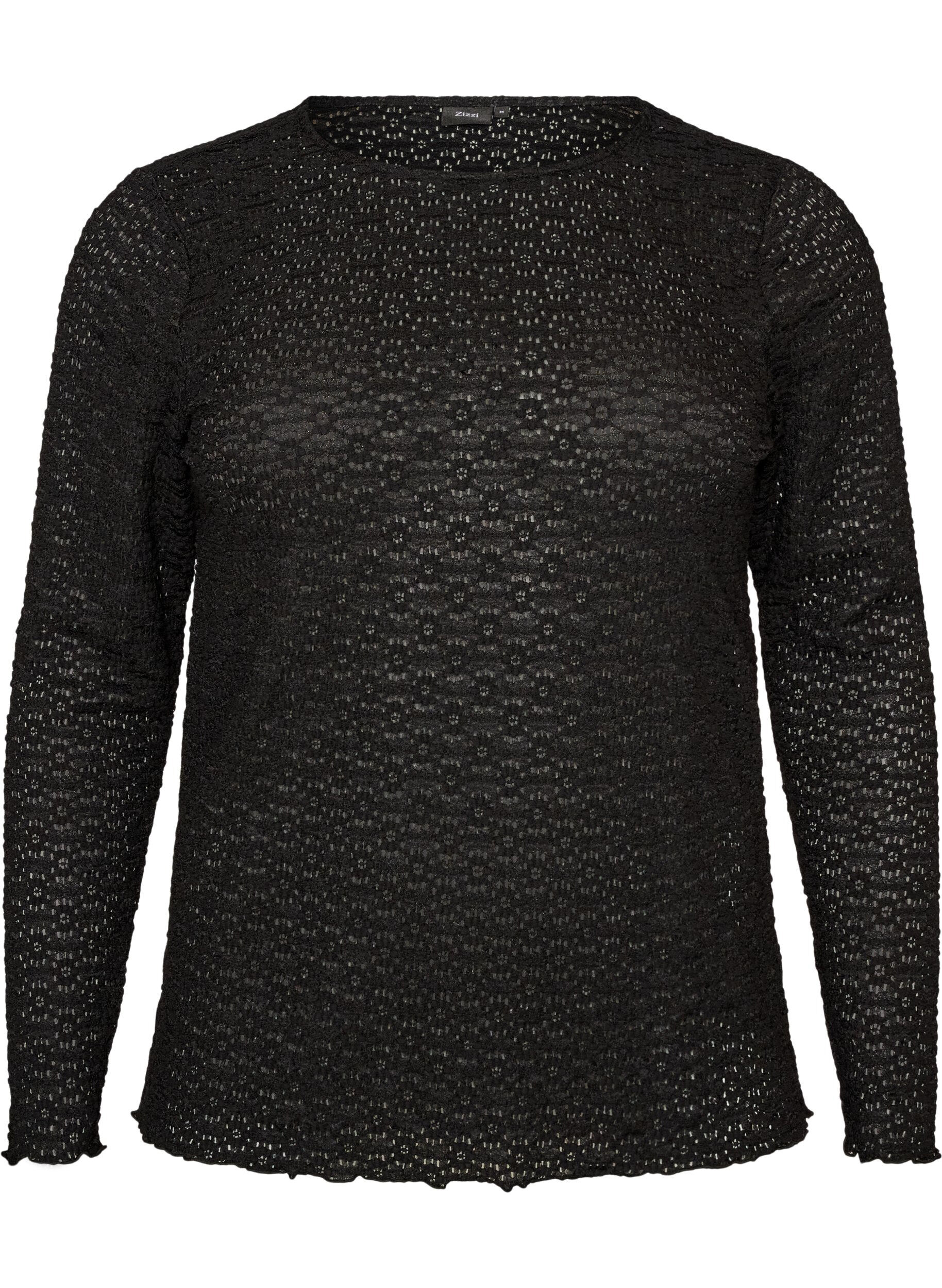 ZizziBluse med hulm&oslash;nster og lange &aelig;rmer, Sort, Packshot image number 0