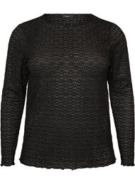 Bluse med hulm&oslash;nster og lange &aelig;rmer, Sort
