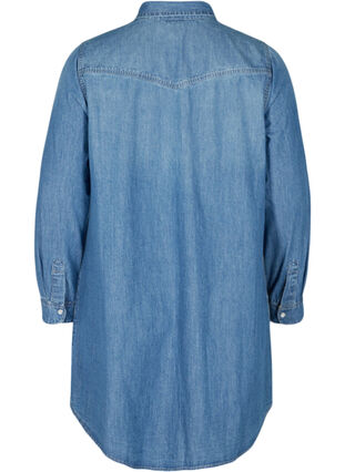 Lang denimskjorte i bomuld, Blue denim, Packshot image number 1