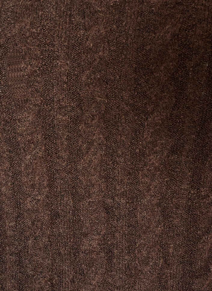 Strikbluse med kabelstrik og V-udsk&aelig;ring, Brun, Packshot image number 2