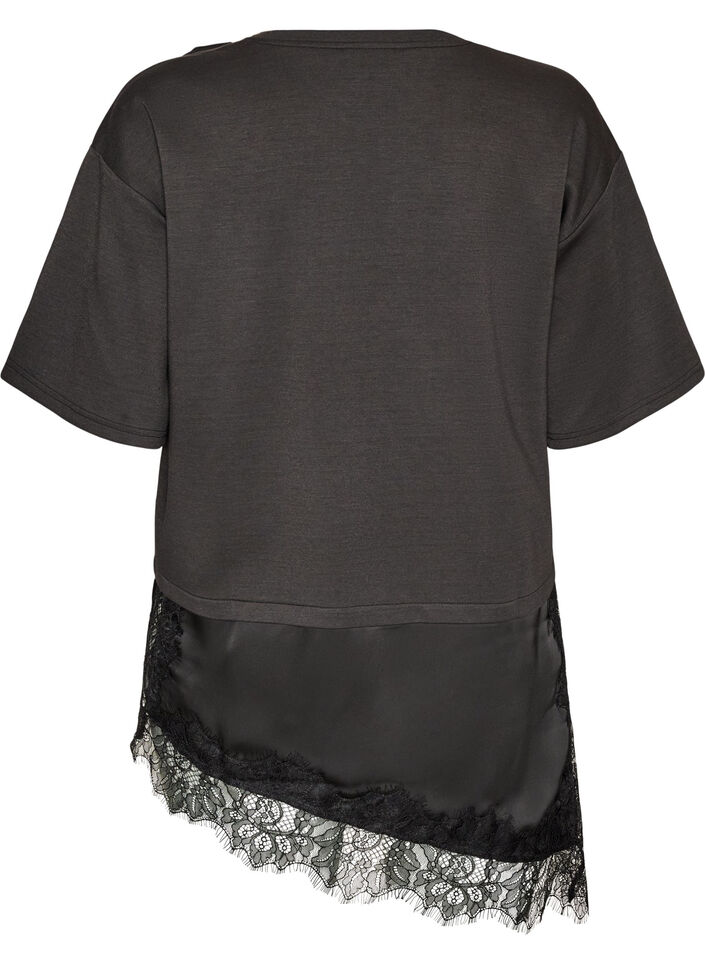 Jerseybluse med lag-p&aring;-lag-look og blonde, Sort, Packshot image number 1