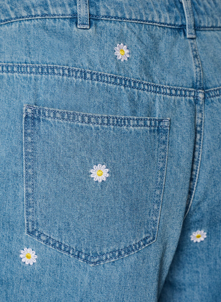 Denimshorts med blomsterbroderi og h&oslash;j talje, Bl&aring;, Packshot image number 3