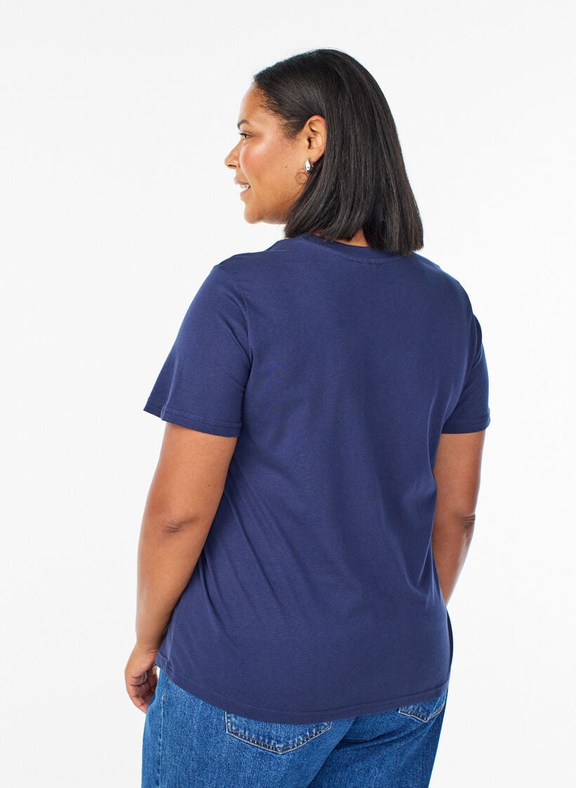 Basis t-shirt i bomuld med rund hals, Bl&aring;, Model image number 2