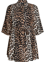 M&oslash;nstret tunika med bindeb&aelig;lte og 3/4 &aelig;rmer, Brun