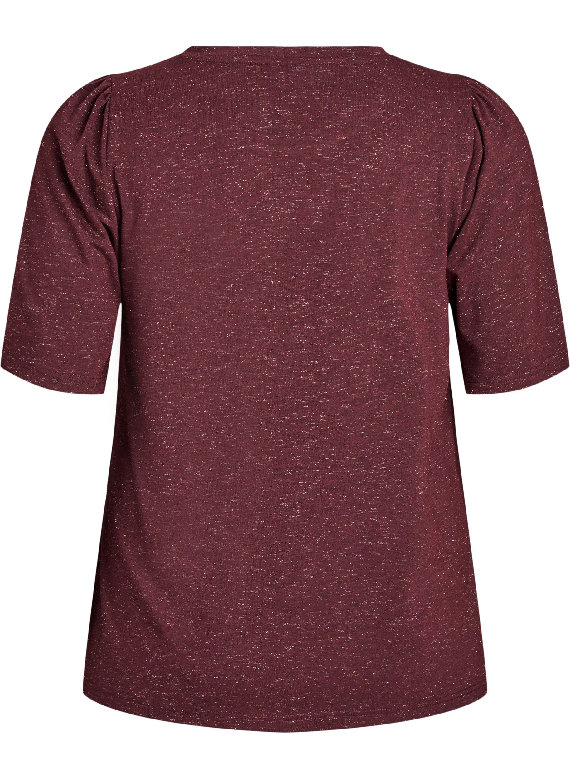 Zizzi T-shirt med glitter og korte puf&aelig;rmer, M&oslash;rk Bordeaux, Packshot image number 1