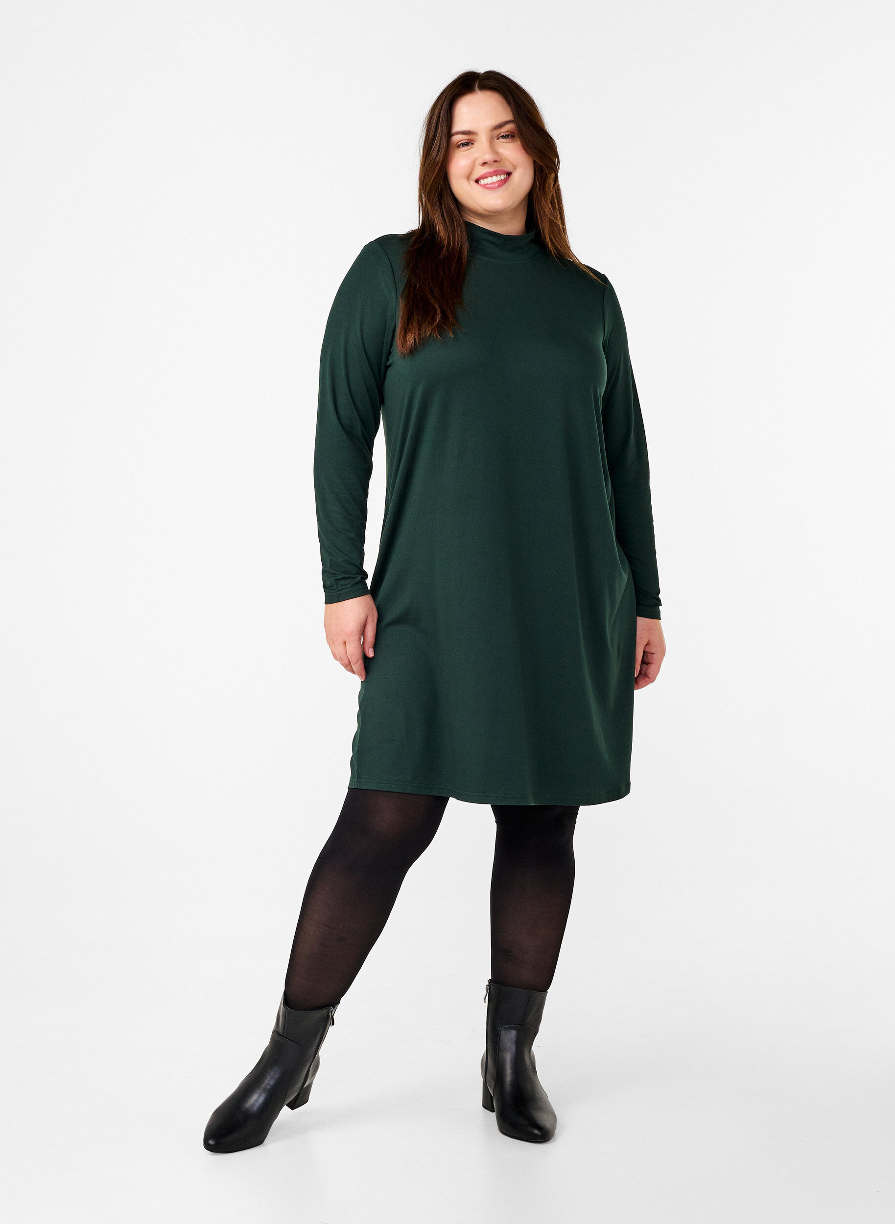 Zizzi FLASH - Lang&aelig;rmet kjole med turtleneck, Gr&oslash;n, Model image number 1