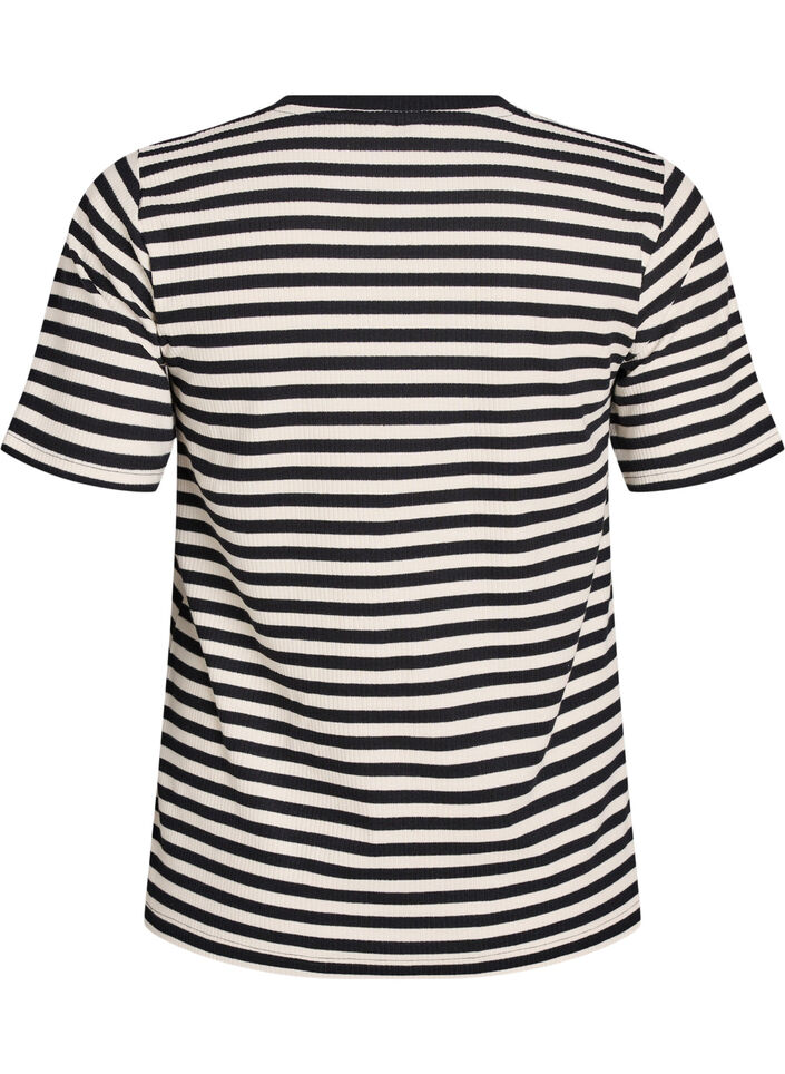 Stribet t-shirt med ribstruktur, Sort, Packshot image number 1