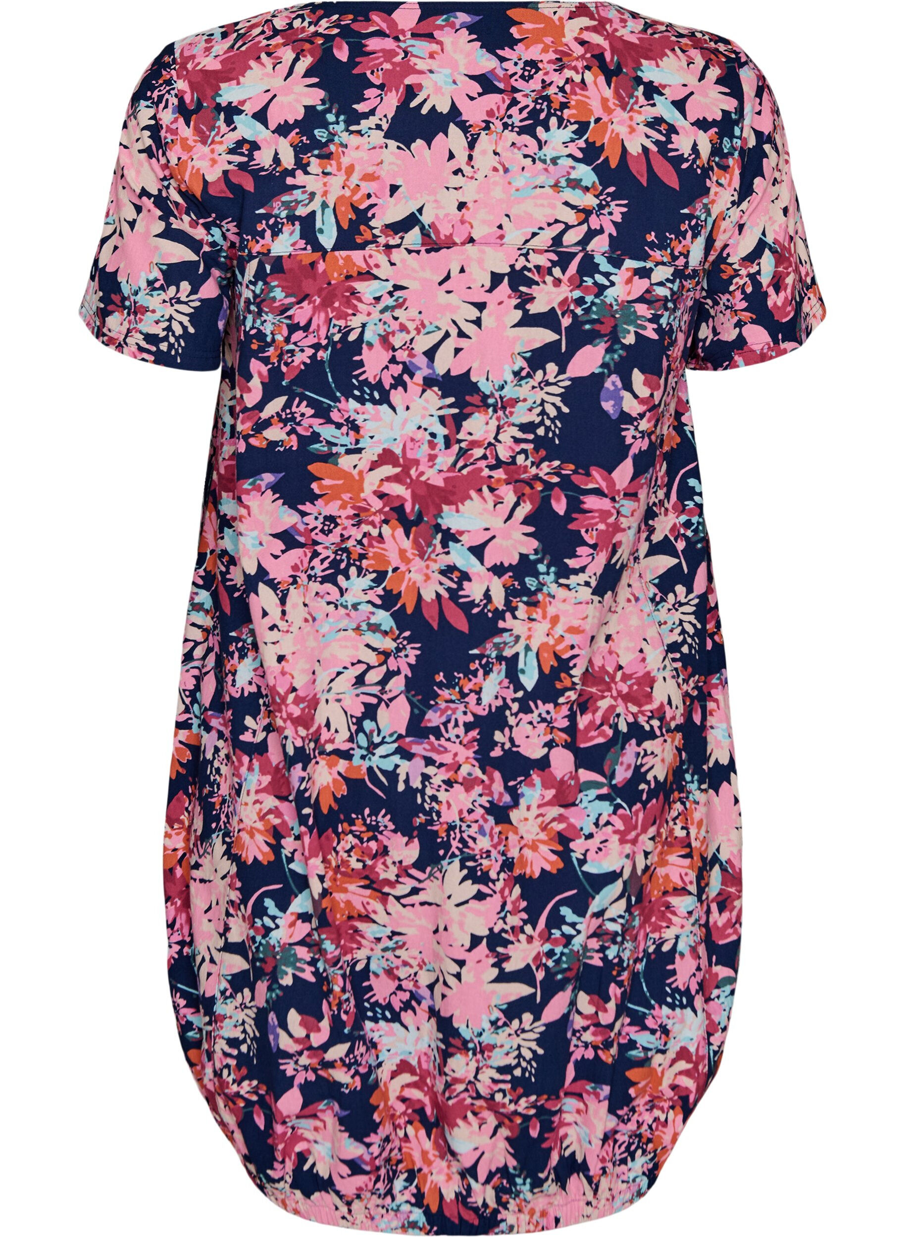 Zizzi Kort&aelig;rmet bomuldskjole med print, Bl&aring;, Packshot image number 1