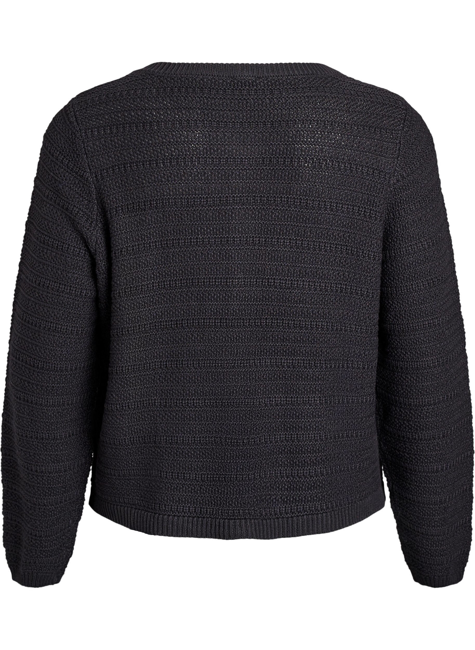 Zizzi Cardigan med strukturstrik og dekorative knapper, Sort, Packshot image number 1