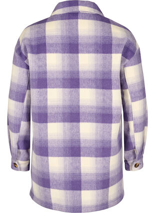 Ternet skjortejakke med knapper og lommer, Purple Check, Packshot image number 1