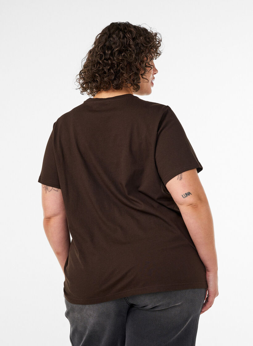 T-shirt i &oslash;kologisk bomuld med frontmotiv, Brun, Model image number 2