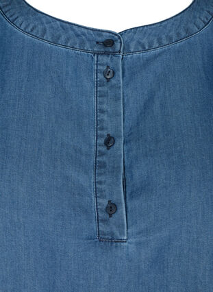 Bluse med lange pufærmer og knapper, Blue denim, Packshot image number 2