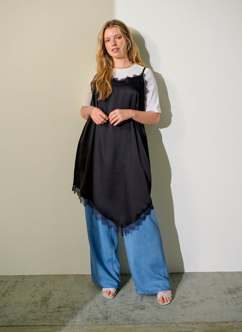 Lyocell bukser med brede ben og denim-look, Bl&aring;, Image image number 0