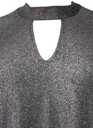 Langærmet glitterbluse med rund hals og v-detalje, Black Silver, Packshot image number 2