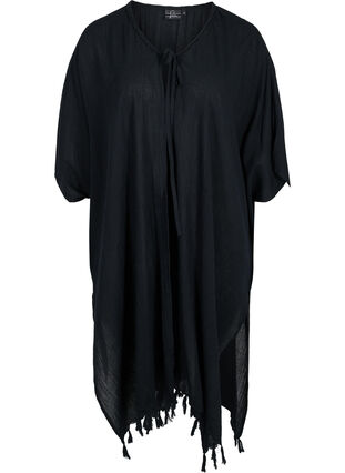 Strand kimono med frynser, Black, Packshot image number 0