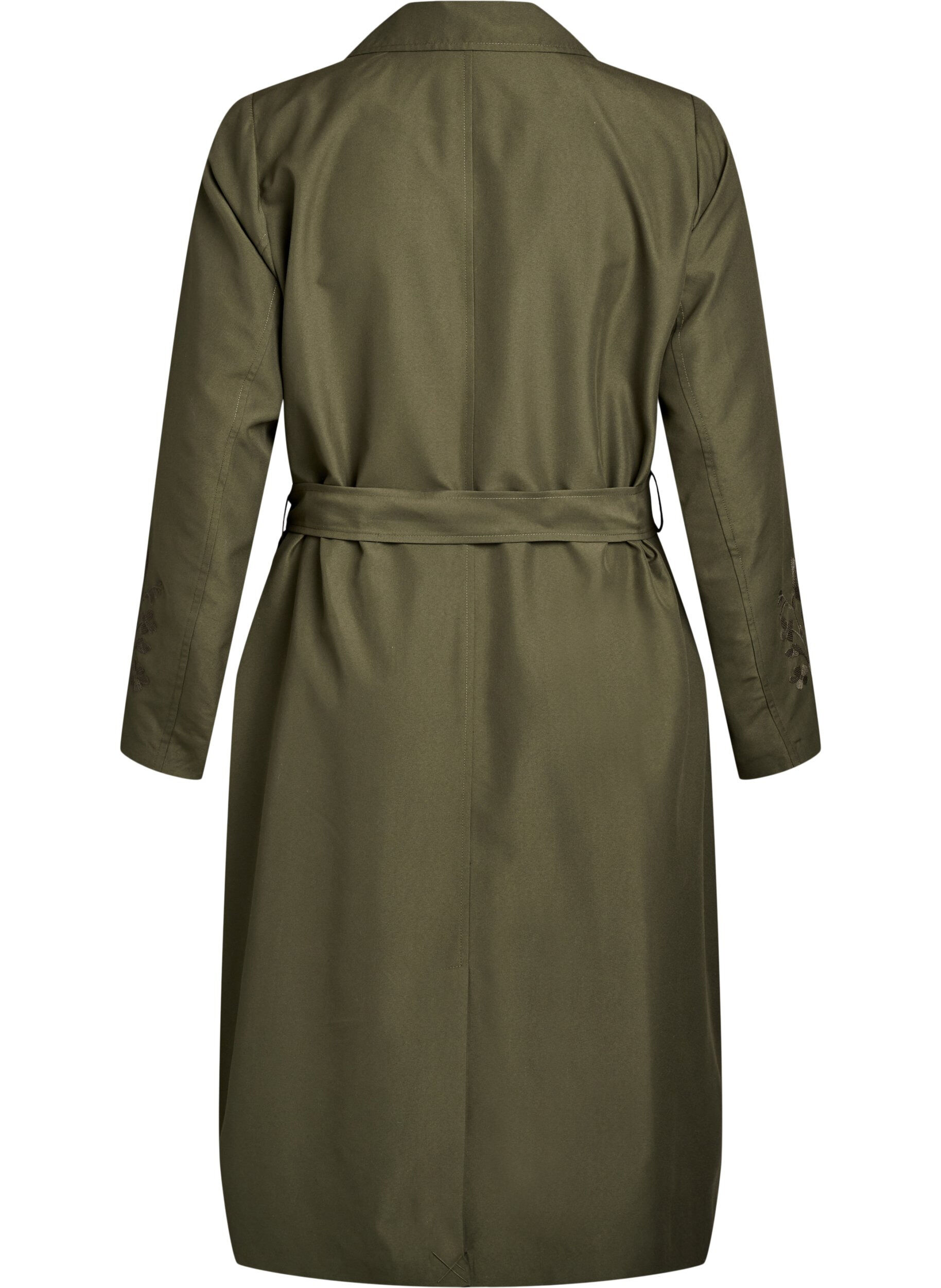 Zizzi Lang trenchcoat med broderi, Gr&oslash;n, Packshot image number 1