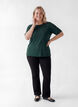 Kort&aelig;rmet v&aelig;vet bluse med rund hals, Gr&oslash;n, Model image number 1