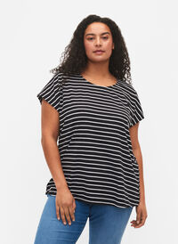 Bomulds t-shirt med striber, Black W. Stripe, Model