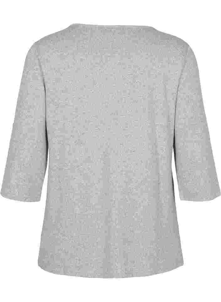 Bluse med knapper og 3/4 ærmer, Ivy Green Melange, Packshot image number 1