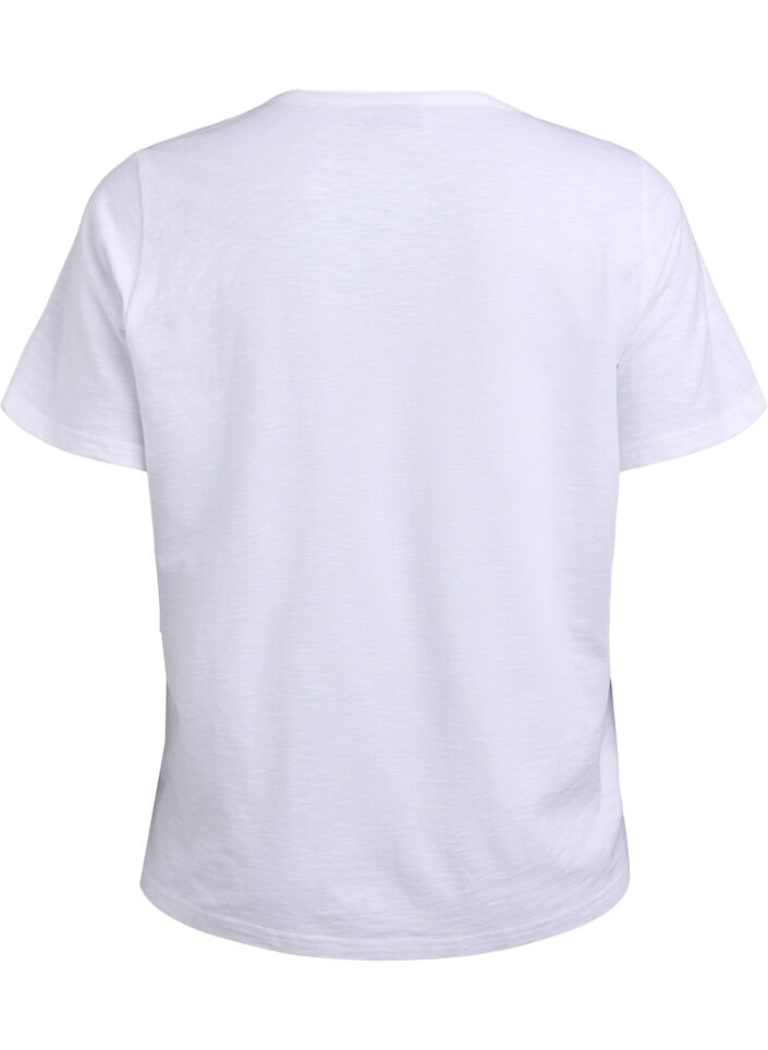T-shirt med knapdetalje, Hvid, Packshot image number 1