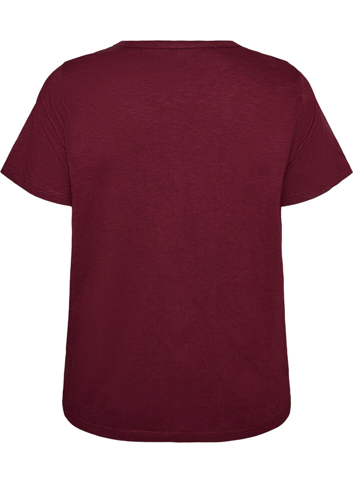T-shirt med knapdetalje, M&oslash;rk Bordeaux, Packshot image number 1