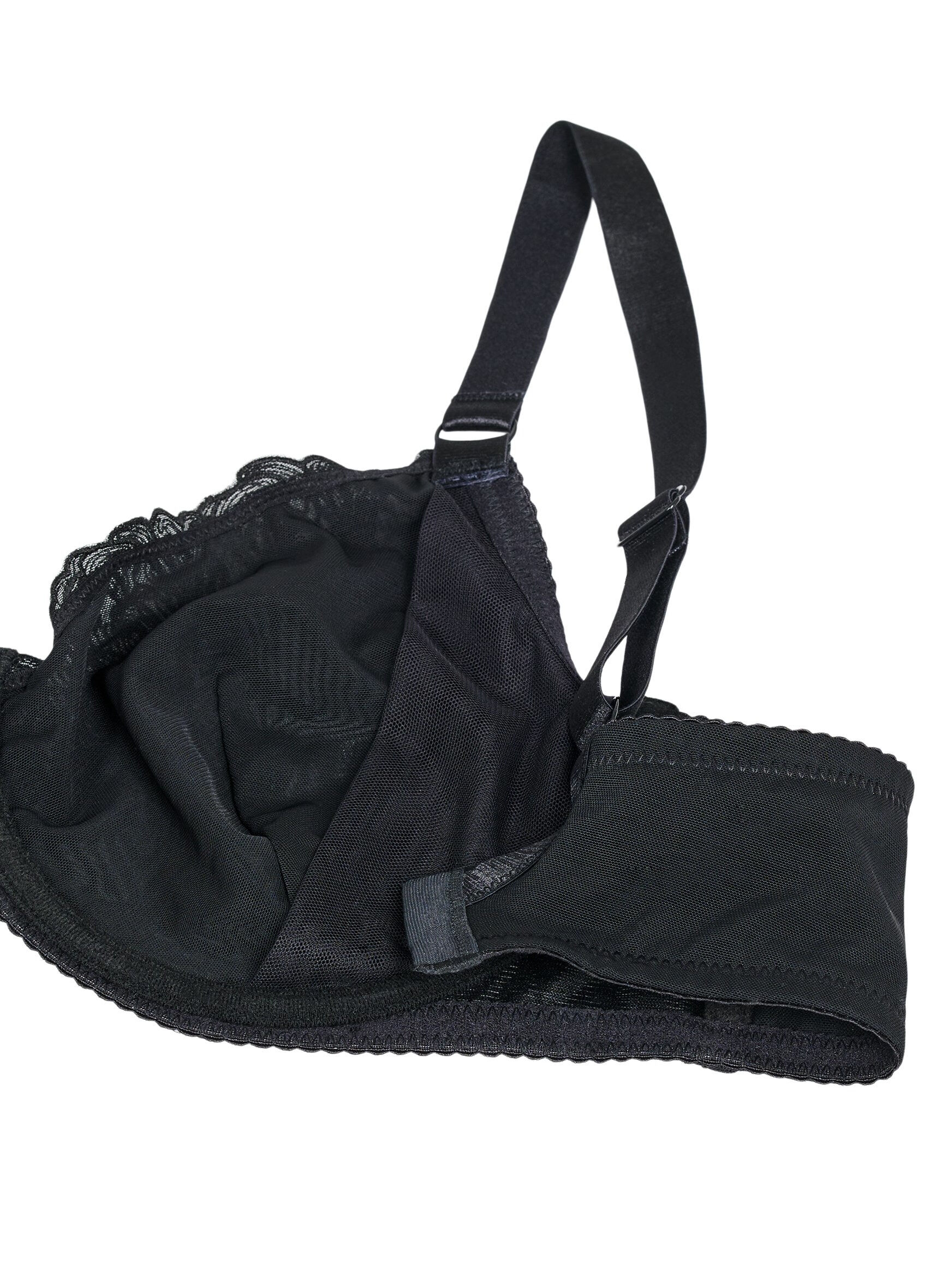 Zizzi Full cover bh i mesh med broderet m&oslash;nster, Sort, Packshot image number 3