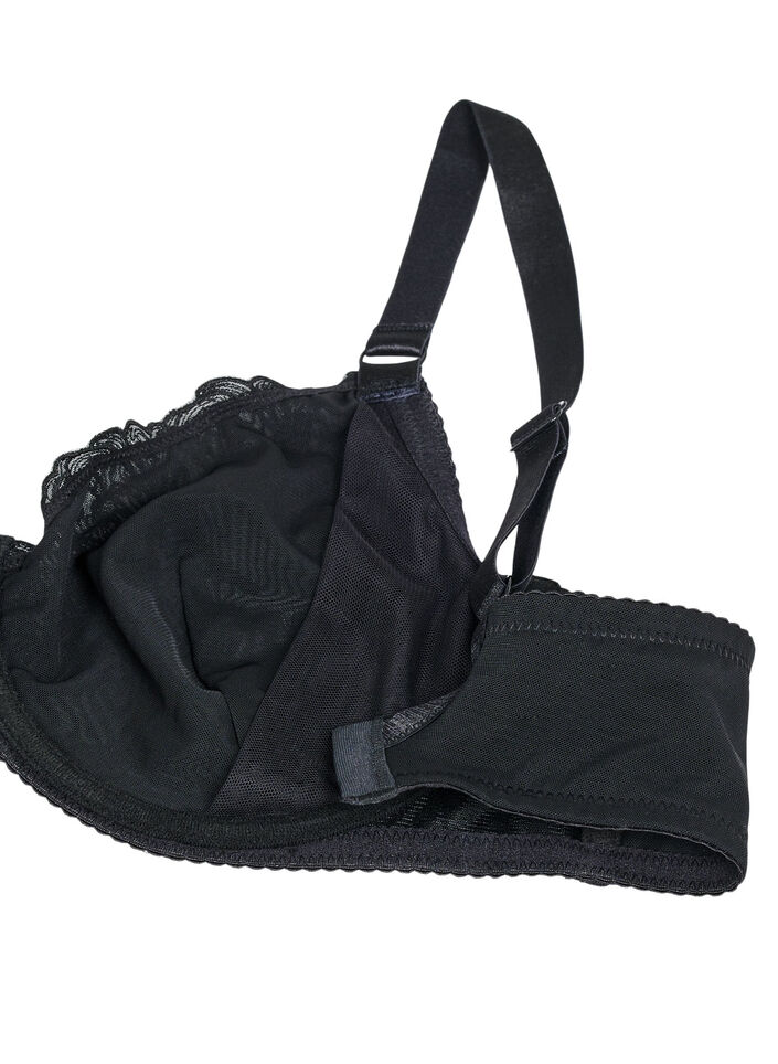 Full cover bh i mesh med broderet mønster, Sort, Packshot image number 3