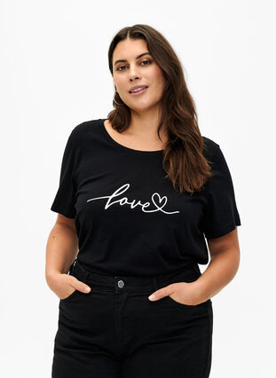 T-shirt i bomuld med print og rund hals , Black W. Love, Model image number 0