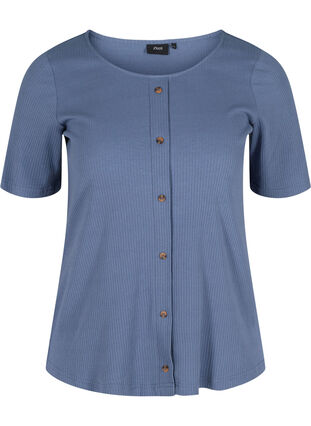 Kortærmet rib t-shirt med knapper, Vintage Indigo, Packshot image number 0