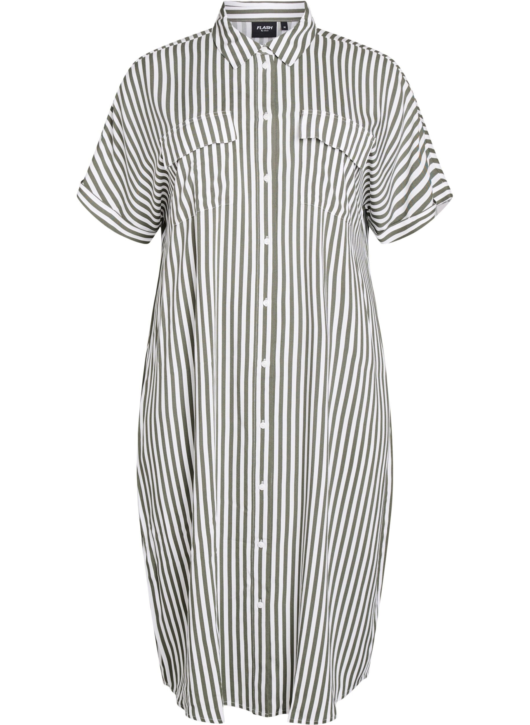 Zizzi FLASH - Lang skjortekjole med korte &aelig;rmer, Gr&oslash;n, Packshot image number 0