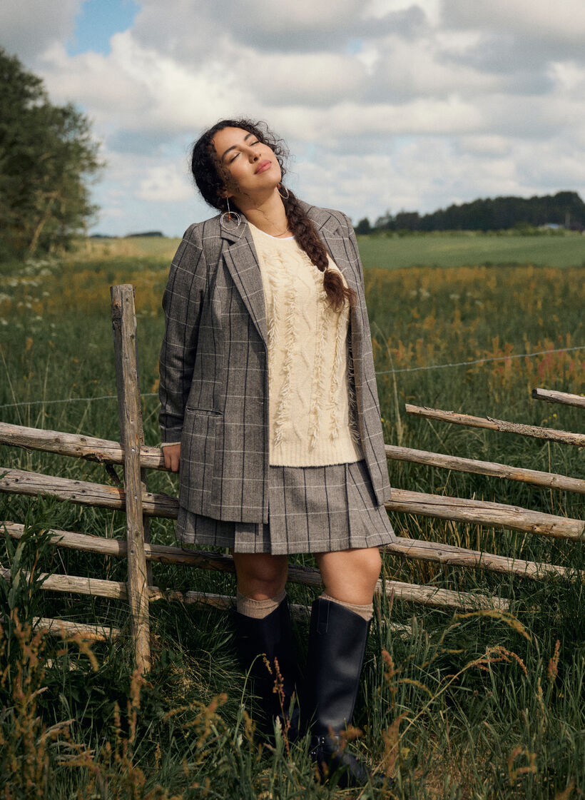 Kort nederdel med ternet mønster, Brun, Image image number 0