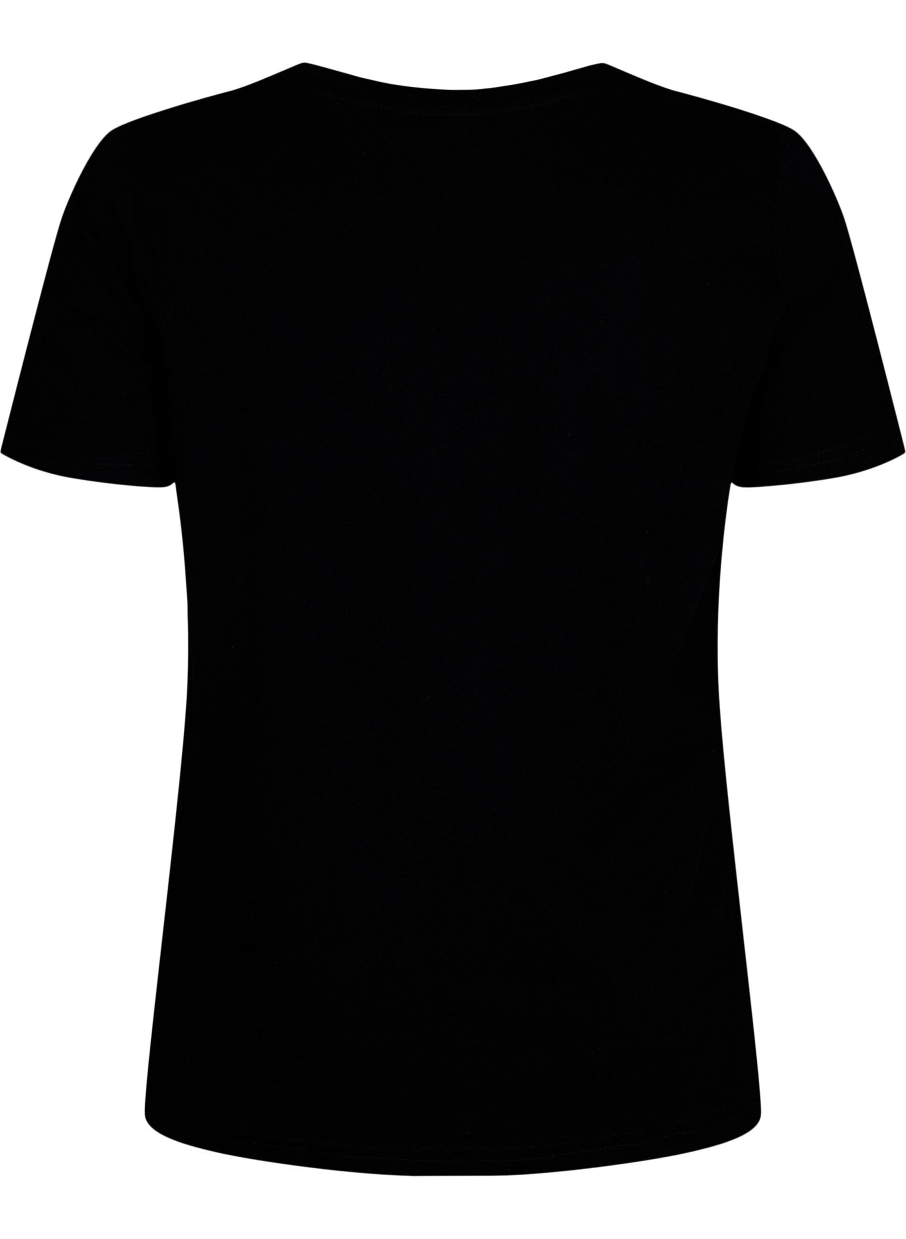 Zizzi T-shirt i bomuld med print og rund hals , Black W. Heart L., Packshot image number 1