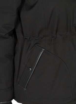 Kort vinterjakke med hætte og imiteret pelskant, Black, Packshot image number 3