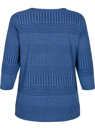 Bluse med 3/4 ærmer og stribet mønster, Estate Blue Melange, Packshot image number 1