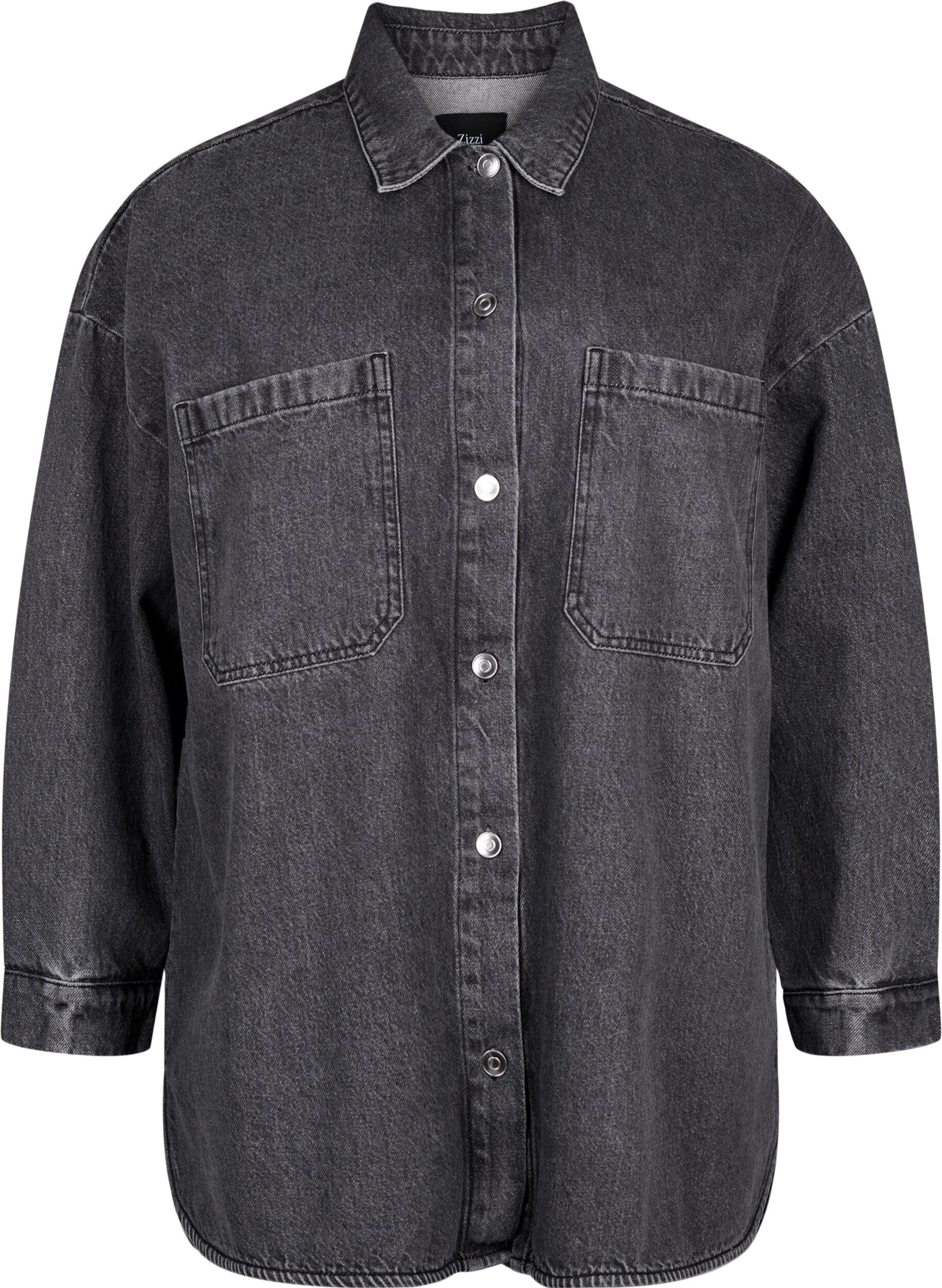 Zizzi L&oslash;stsiddende denimjakke med knapper , Grey Denim, Packshot image number 0