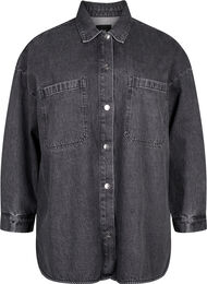Løstsiddende denimjakke med knapper , Grey Denim