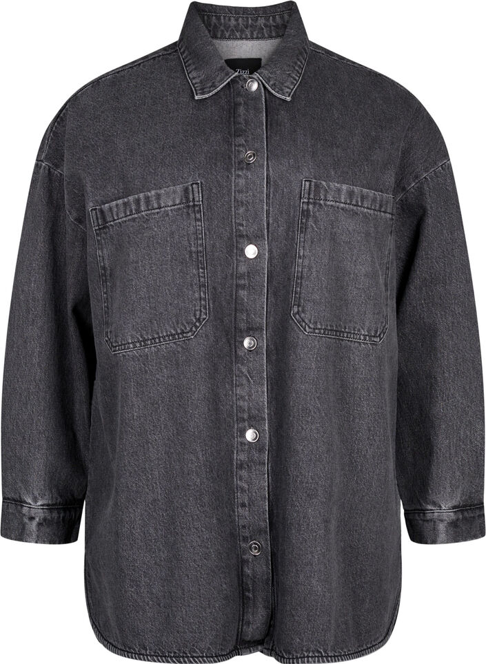 Løstsiddende denimjakke med knapper , Grey Denim, Packshot image number 0