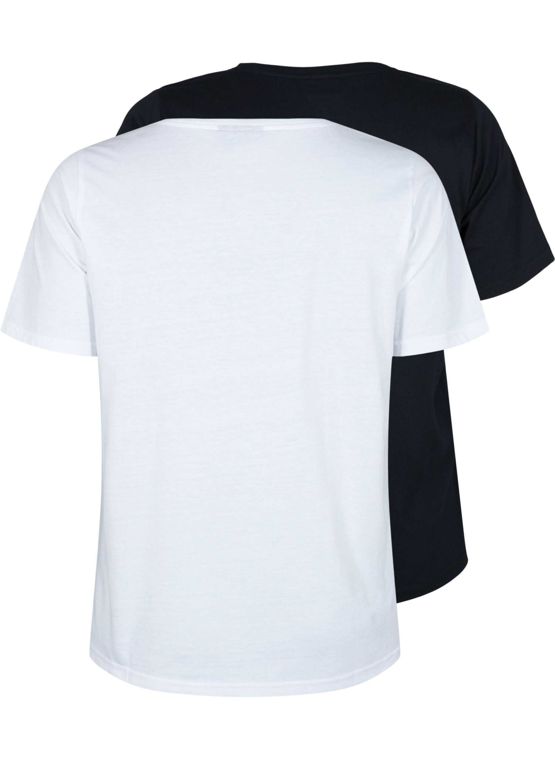 Zizzi FLASH - 2-pak t-shirts med v-hals, White/Black, Packshot image number 1