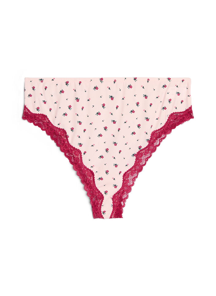 Brazilian trusse med blomsterprint og blonde, Lyser&oslash;d, Packshot image number 0