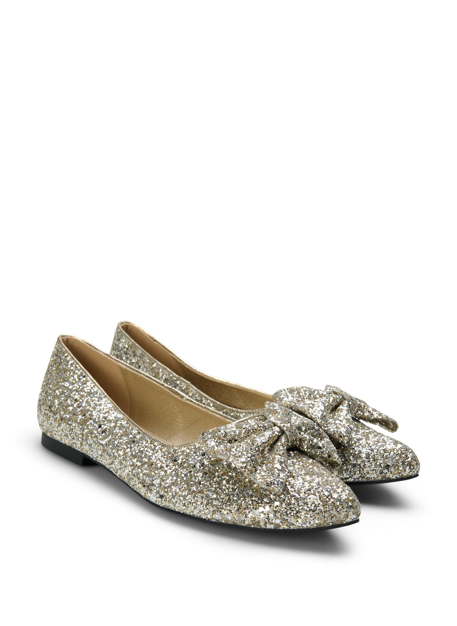 Zizzi Wide fit - Glitter ballerina med sl&oslash;jfe, Gold Glitter, Packshot image number 1