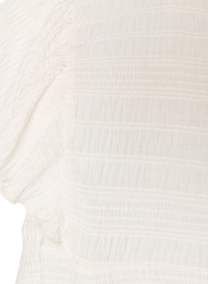 Bluse med smock-struktur og fl&aelig;se&aelig;rmer, Vanilla, Packshot image number 2