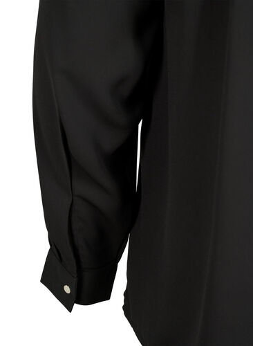 Langærmet bluse med rynker på ryggen, Black, Packshot image number 3