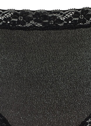 Højtaljet g-streng med glimmer og blondekanter, Black, Packshot image number 2