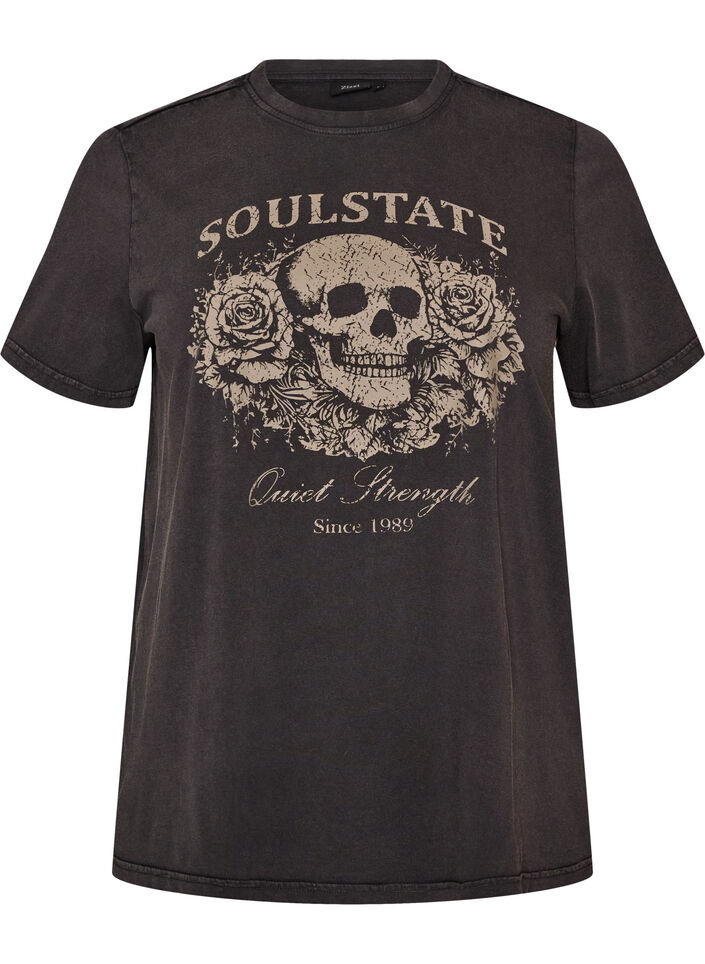 T-shirt i &oslash;kologisk bomuld med grafisk udtryk, Beige, Packshot image number 0