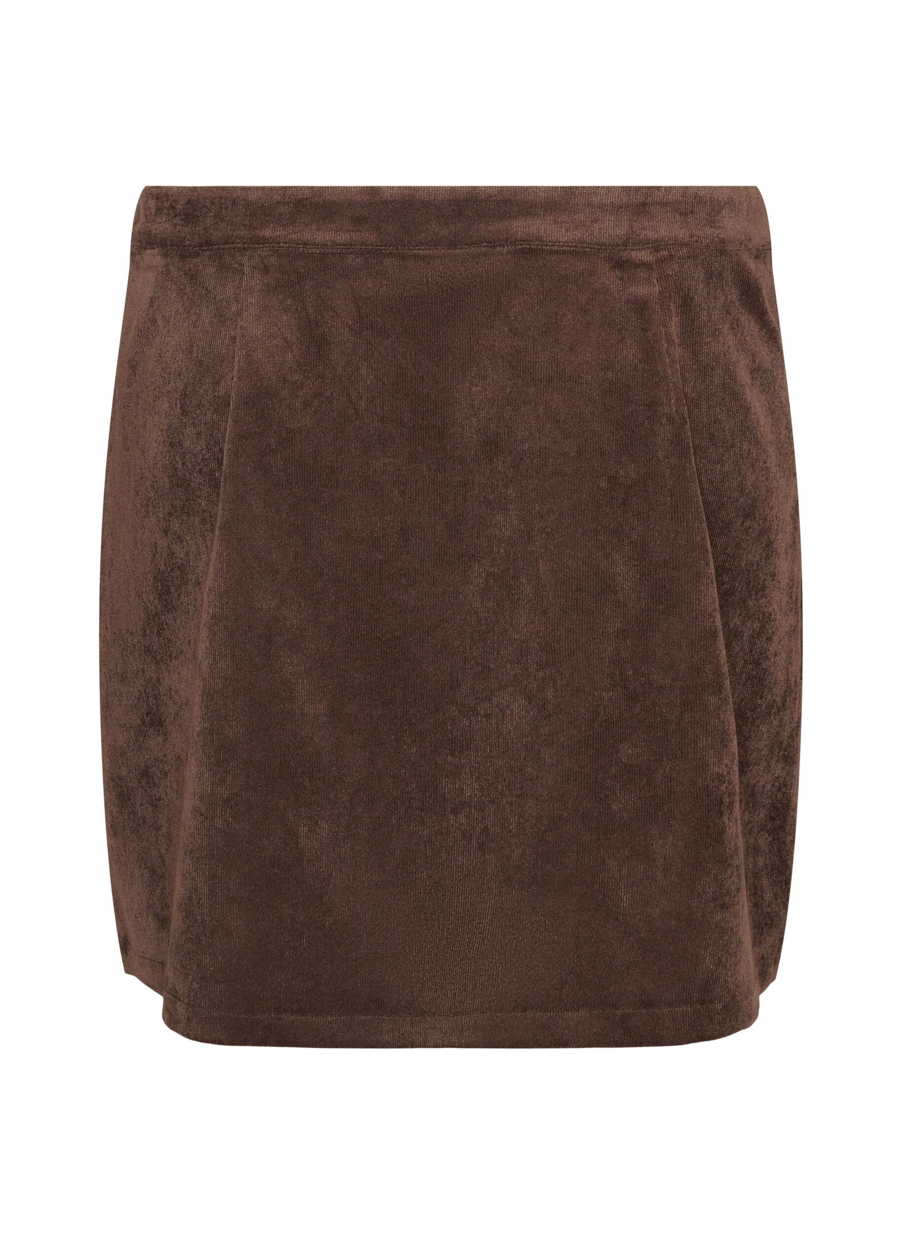 ZizziKort fl&oslash;jlsnederdel med trykknapper, Brun, Packshot image number 1