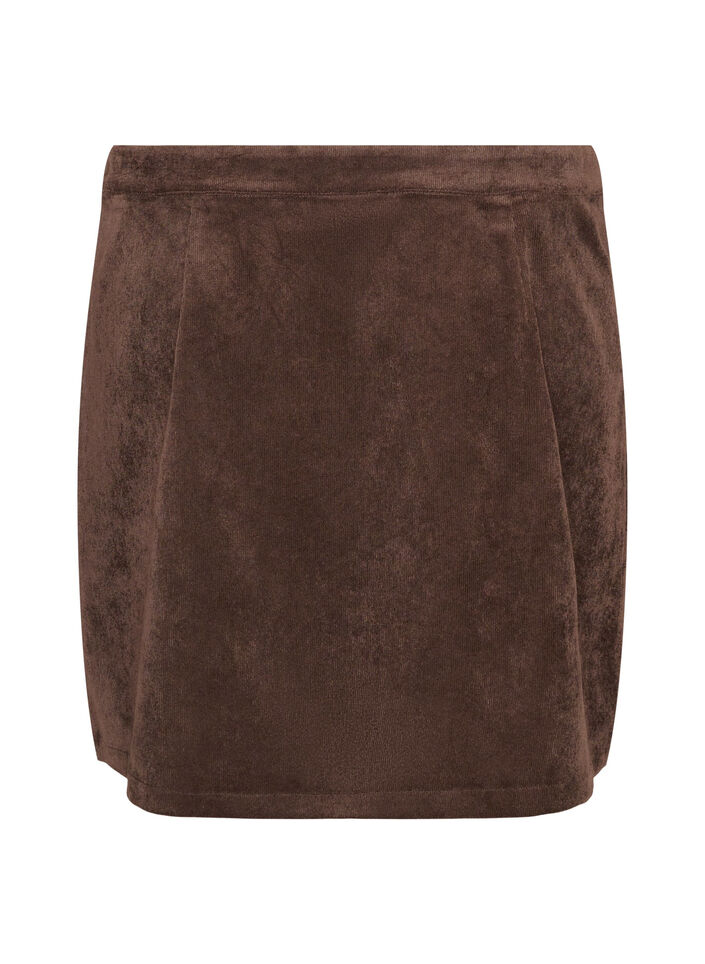 Kort fl&oslash;jlsnederdel med trykknapper, Brun, Packshot image number 1