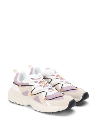 Wide fit sneakers med kontrastfarvet snøredetalje, Elderberry, Packshot image number 1