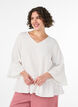 Bluse med struktur, V-hals og fl&aelig;ser, Vanilla, Model image number 0