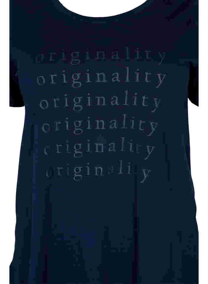 Bomulds t-shirt med tone-i-tone tryk, Navy Blazer, Packshot image number 2