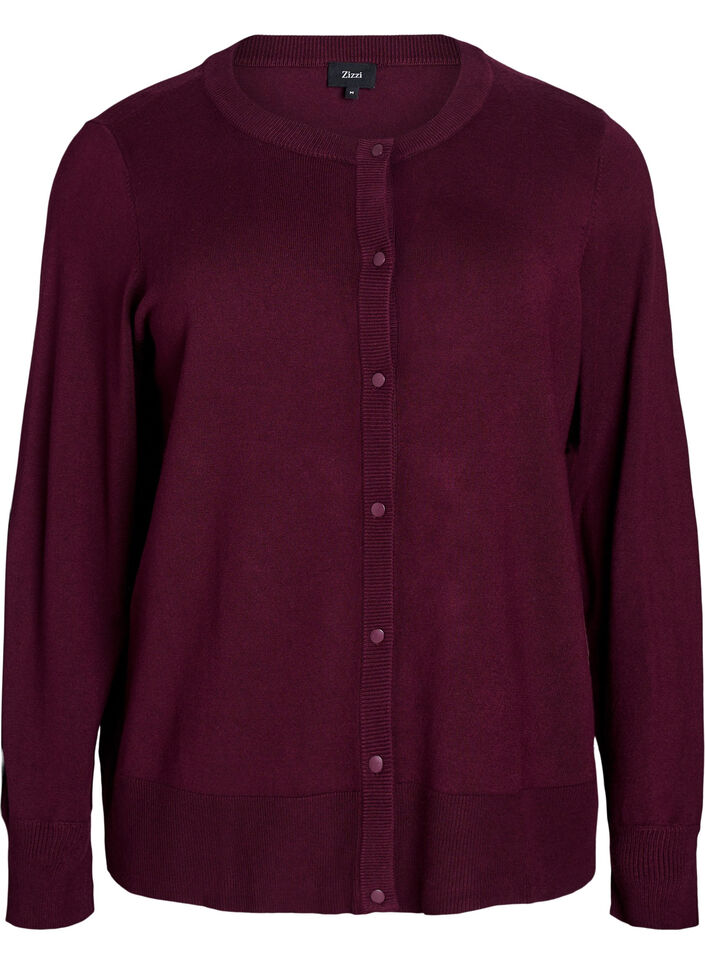 Strikcardigan med rund hals og knapper, R&oslash;d, Packshot image number 0